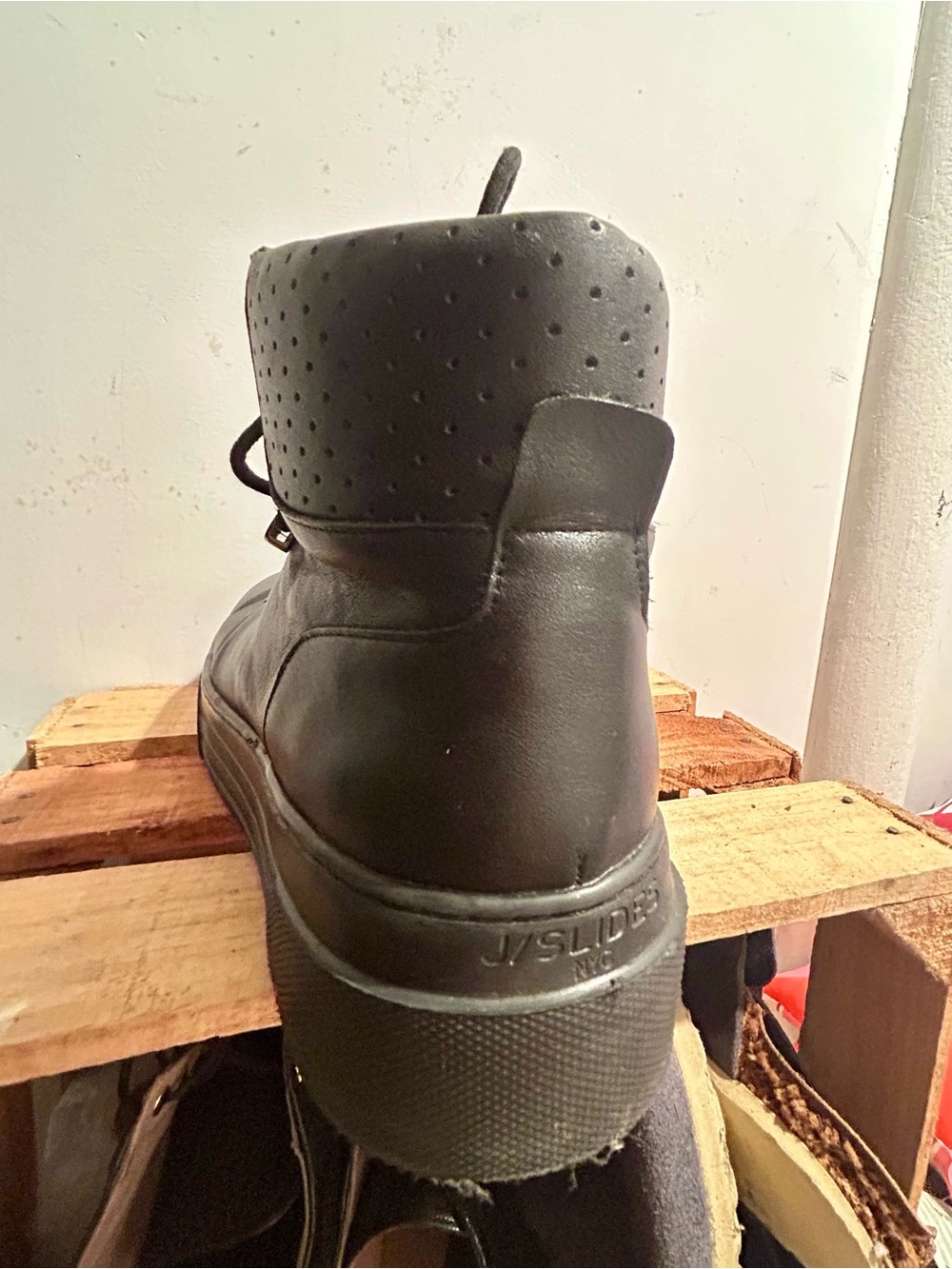 Women’s Black Leather Combat Moto Boots - Sleek Lace-Up Platform - Picture 6 of 8